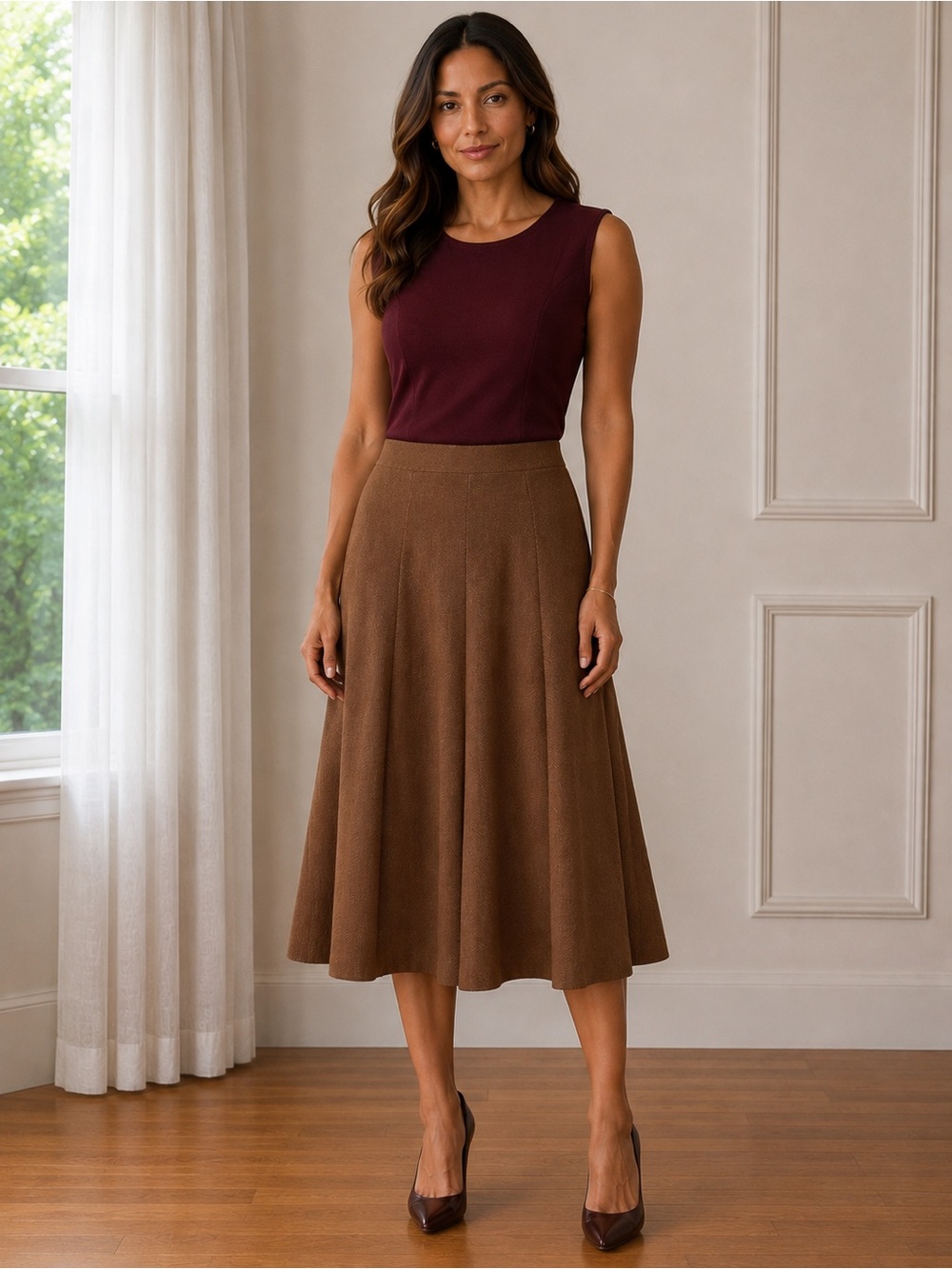 Lands' End Brown Maxi A-Line Skirt